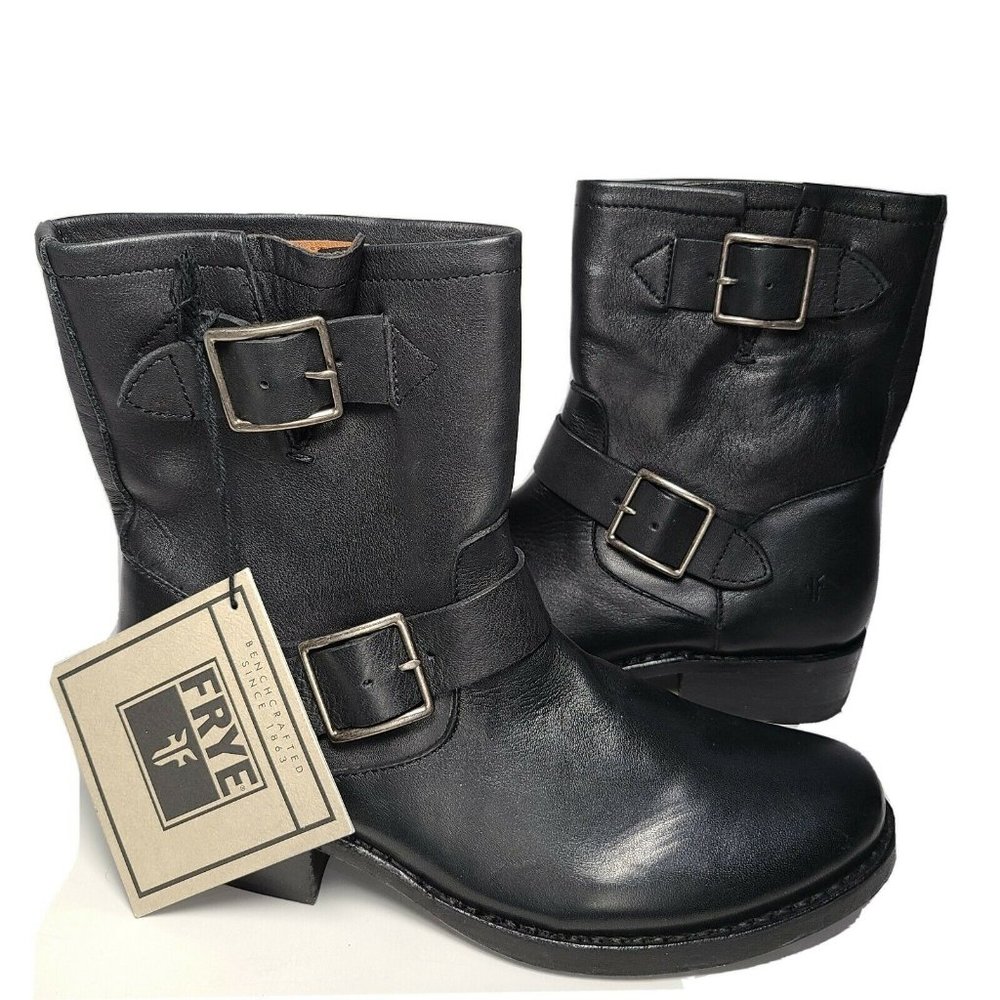 Frye women Engineer' Ankle Boots Vicky Black Leather floor pair sz 6.5